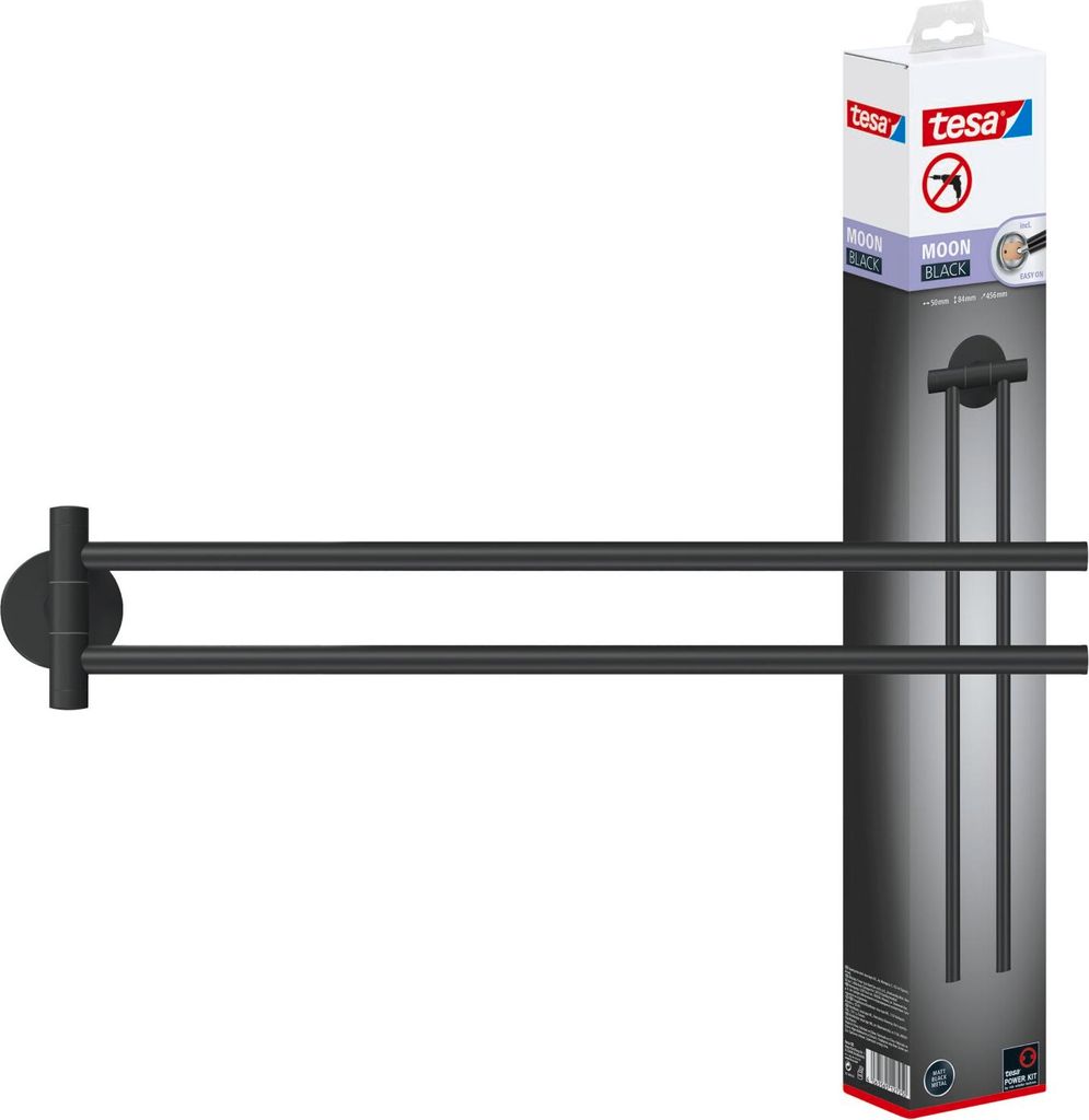 tesa Handtuchhalter ohne Bohren zweiarmig schwarz matt für Produktbild 