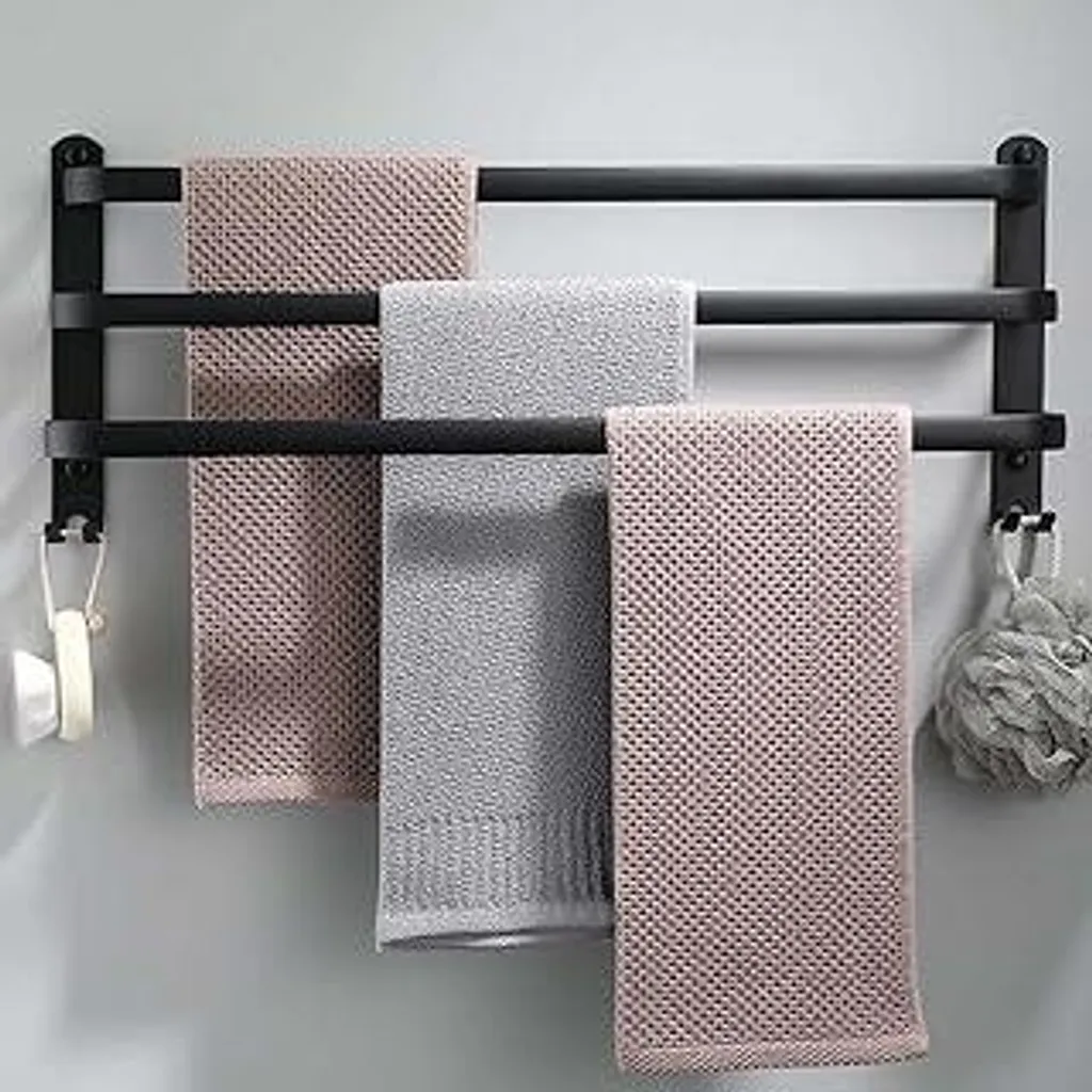 Portasciugamani Bagno 80 cm Senza Buchi | Set Nero in Acciaio Inox