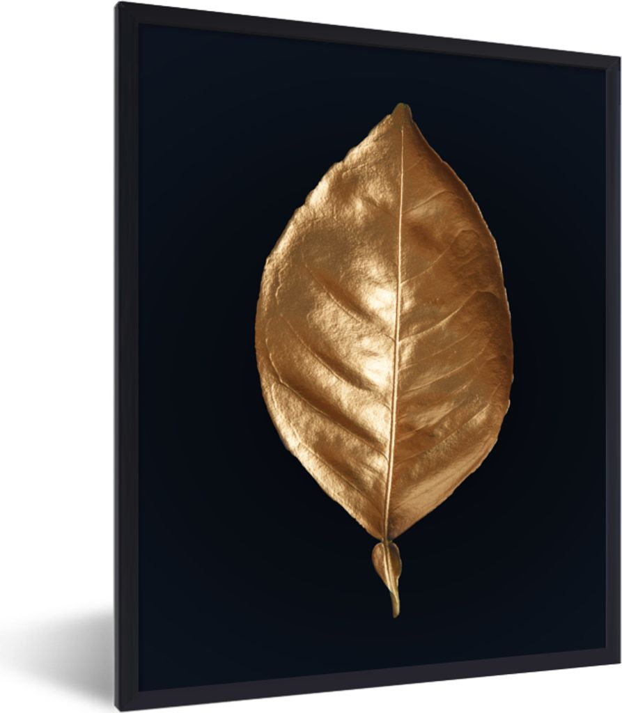 MuchoWow Gerahmtes Poster Blätter - Chic - Gold - Pflanzen - Schwarz 60x80 cm - Poster mit Schwarzem Bilderrahmen Wandposter Rahmen Foto Bilder ...