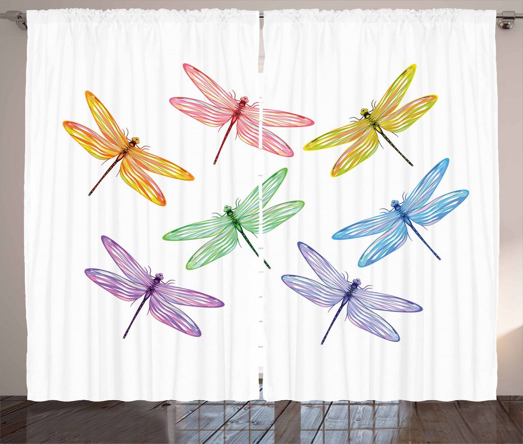 ABAKUHAUS Libelle Rustikaler Vorhang, Fantasie-Wanzen-Muster, Wohnzimmer Universalband Gardinen mit Schlaufen und Haken, 280 x 225 cm, Mehrfarbig