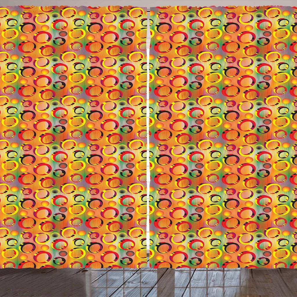 ARANDE Bunt Gardine, Muster mit farbigen farbigen Ring-Formen 3D auf Schmutz gestreiftem Regenbogen-Hintergrund, 280 x 175 cm, Mehrfarbig