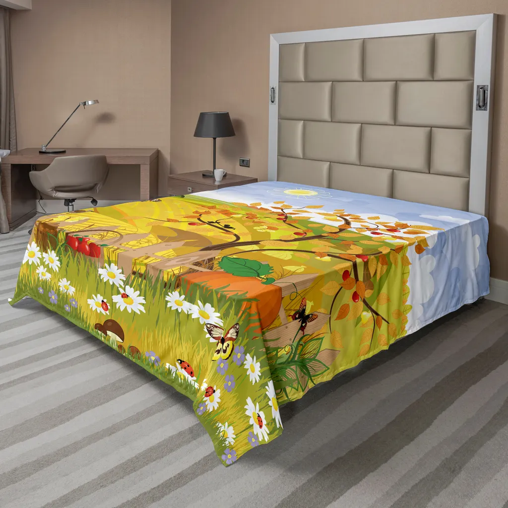 ABAKUHAUS Drap de Lit Paysage Rural aux Papillons 244x205cm Multicolore