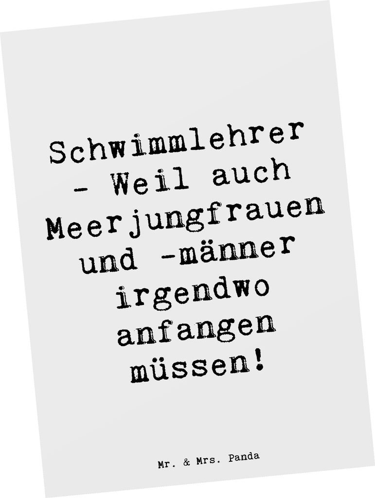 Mr. & Mrs. Panda Postkarte Spruch Schwimmlehrer Anfang - Weiß - Geschenk, Sicherheit, Geschenke mit Herz, Fotokarte, Ansichtskarte, personalisiert...