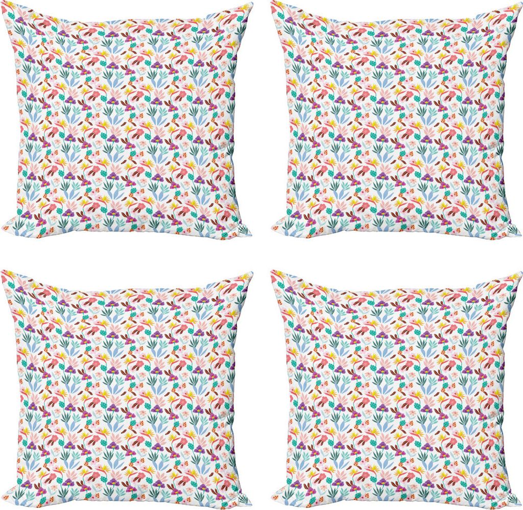 ABAKUHAUS rosa Blumen Kissenbezug Set (4 Stück), Vibrant exotische Flora, Moderner Doppelseitiger Digitaldruck, 40 cm x 40 cm, Mehrfarbig