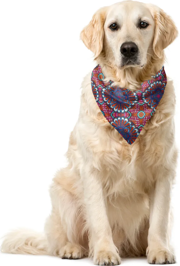 ABAKUHAUS Bandana etnica per animali domestici, fiori tibetani, 40x40 cm, multicolore