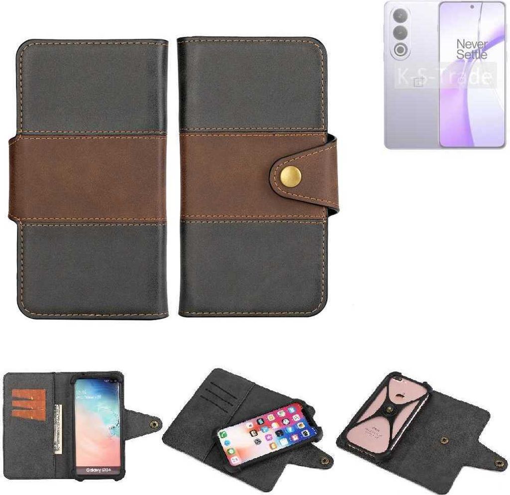 K-S-Trade Handyhülle Schutzhülle Hülle Bookstyle Wallet-Case kompatibel mit OnePlus Ace 3V Bumper Rundumschutz schwarz-braun 1x
