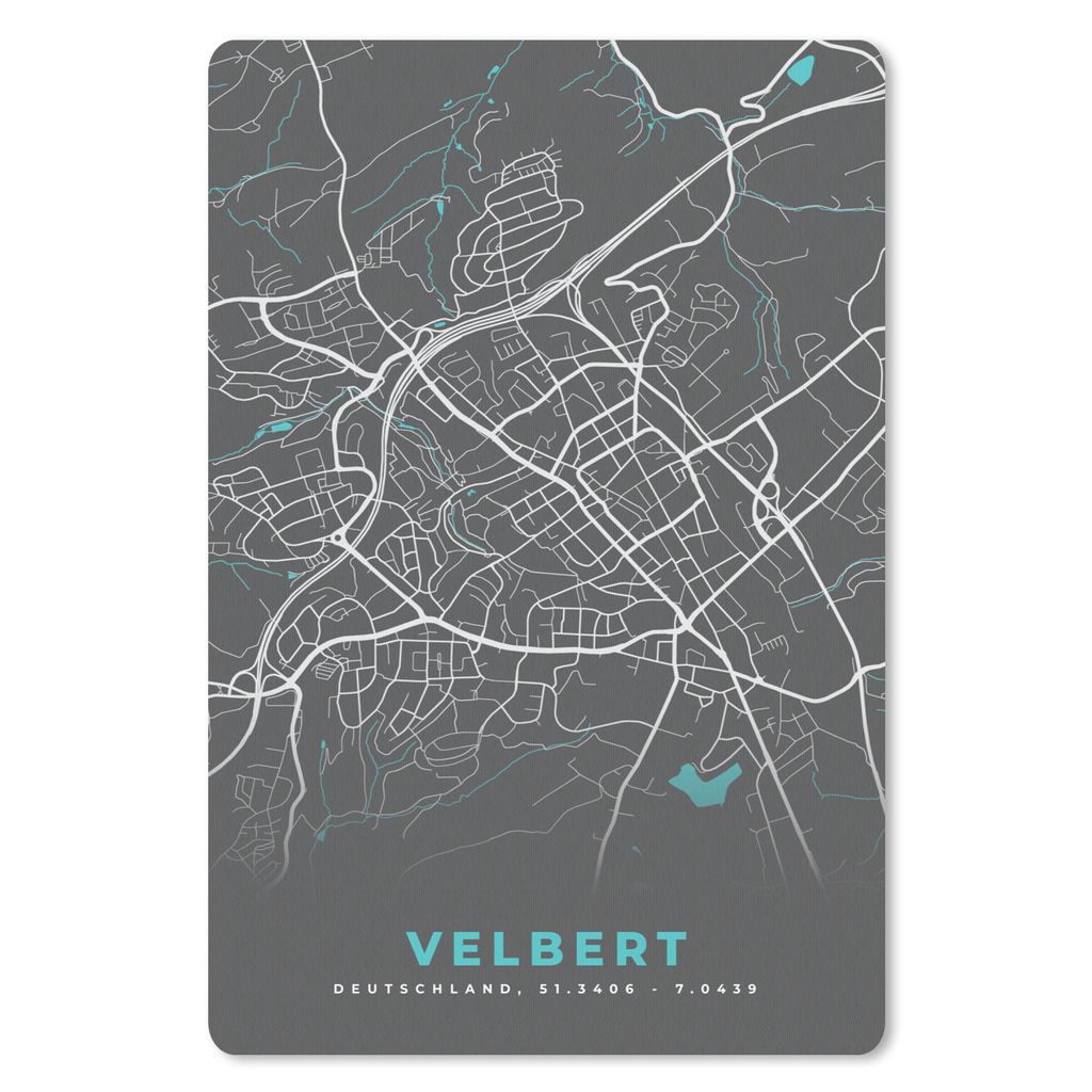 MuchoWow Mauspad Mousepad Karte - Velbert - Blau - Stadtplan - Deutschland 18x27 cm - Mousepads - Maus Mat - Pad - Mausunterlage