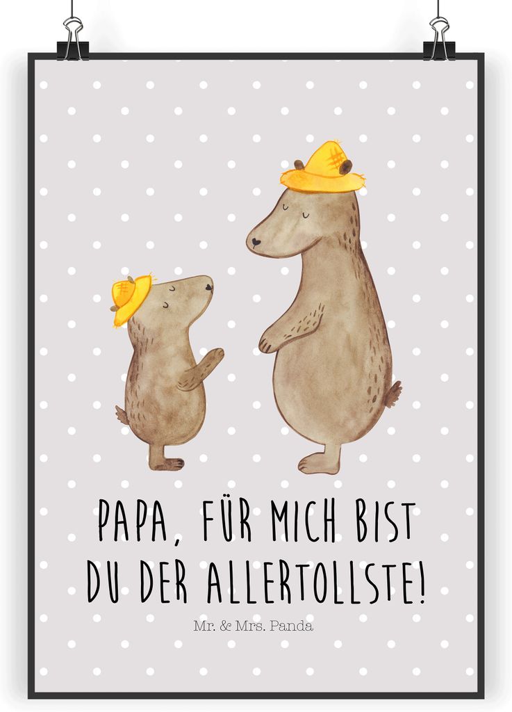 Mr. & Mrs. Panda Bild Bären mit Hut DIN A4 - Grau Pastell - Geschenk, Wandbild, wandkunst, Vatertag, drucke, wanddeko, Plakat, Muttertag, Vater, K...