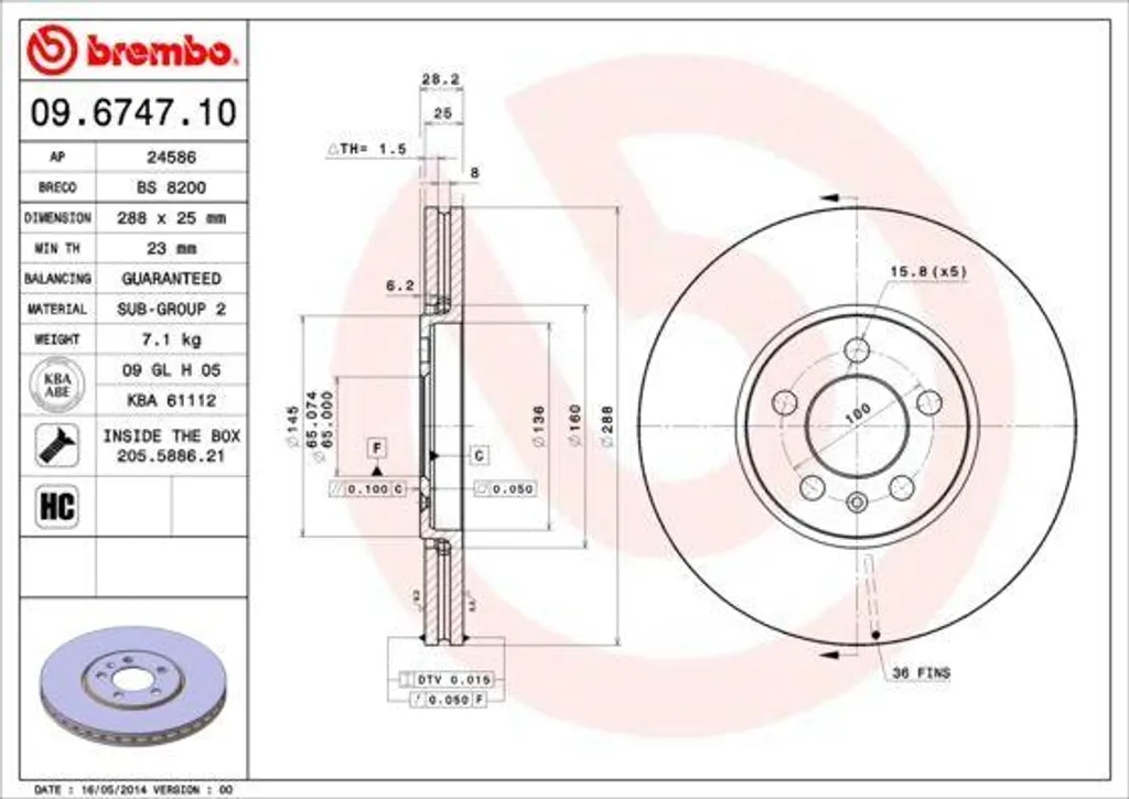Disque de Frein Haute Résistance Brembo 09.6747.10 pour VW et Vento