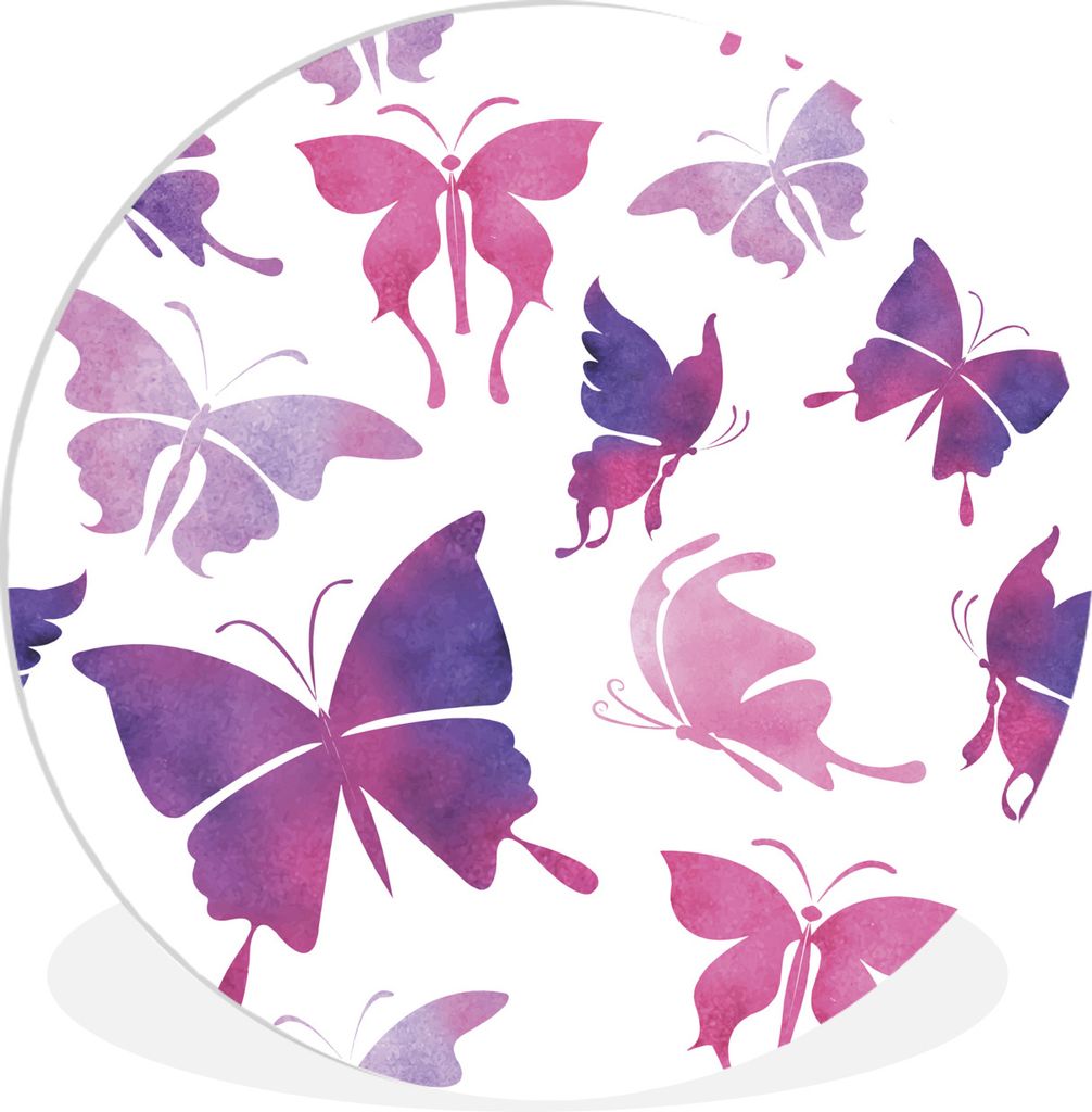MuchoWow Rundes Wandbild - Runde Bilder Schmetterling - Farbe - Rosa - Lila Ø 90 cm Kreis Wanddekoration Kunststoff - Wandkreis - Wandschmuck - ...
