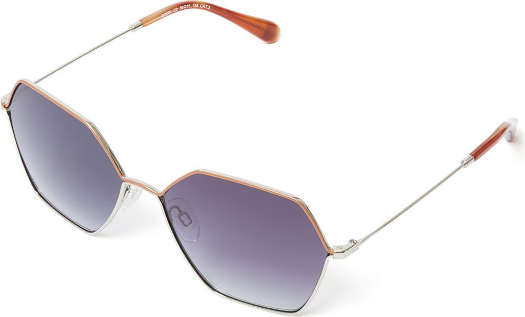 Bonizetti Damen Sonnenbrille LONDON Breite 130mm M (13cm) gold / braun | Glasfarbe schwarz bruchsichere Gläser, sechseckig, 80er Jahre