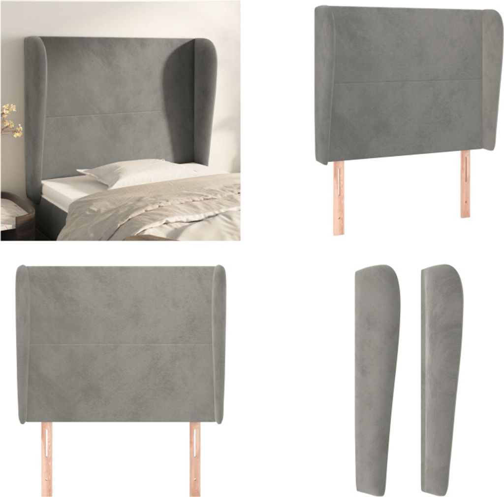 vidaXL Kopfteil mit Ohren Hellgrau 83x23x118/128 cm Samt - Kopfteil - Kopfteile - Bett-Kopfteil - Bettkopfteil
