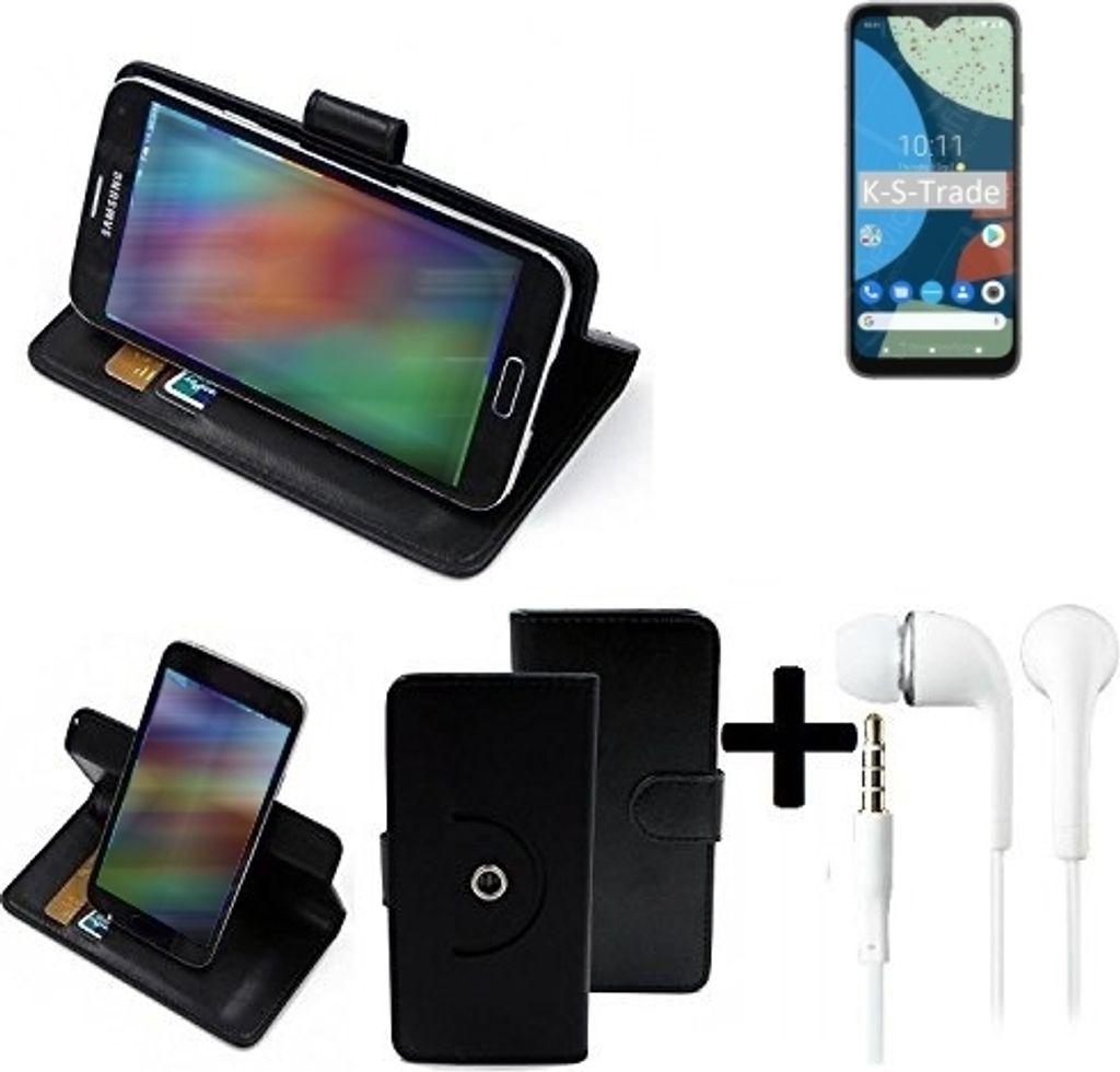 K-S-Trade Handy Hülle Schutz Hülle + Kopfhörer kompatibel mit Fairphone 4 Handyhülle Flipcase Smartphone Cover Handy Schutz Tasche Walletcase