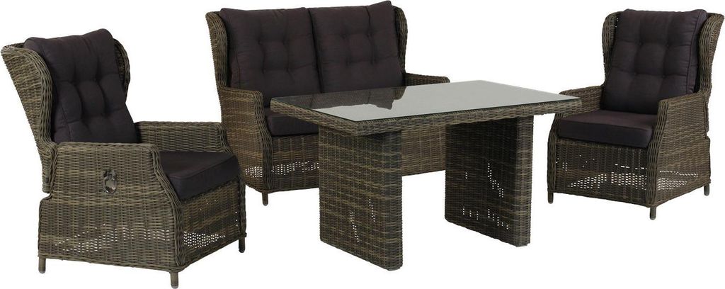 Inko 4-teilige Lounge-Sitzgruppe Leona Rattanoptik mit Tisch 120x83 cm dark olive