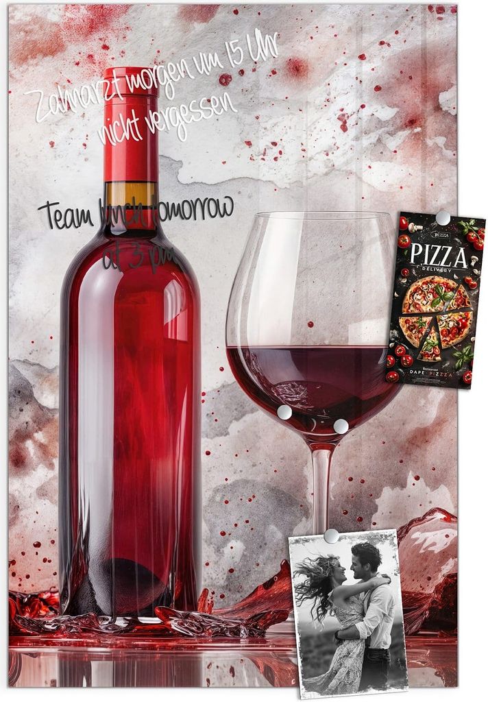Magnettafel 40x60cm Pinnwand Whiteboard beschreibbar - Rotwein mit Glas