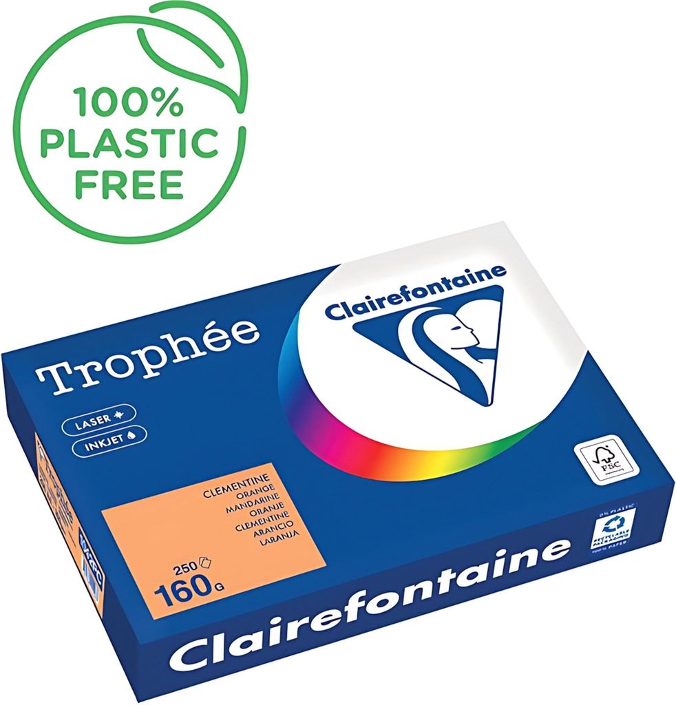 Clairefontaine - Trophée tel, farbiges Papier, A4, 160 g, 250 Blatt, orange