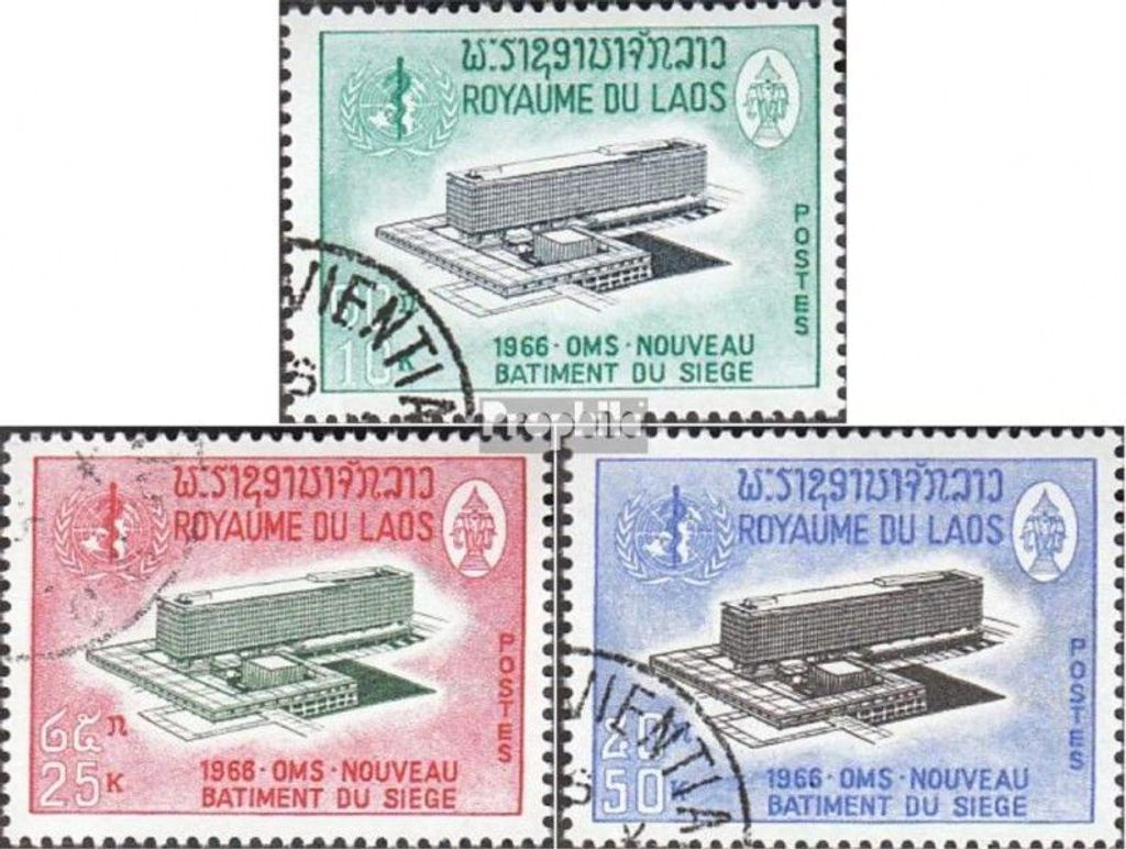 Briefmarken Laos 1966 Mi 182-184 (kompl.Ausg.) gestempelt Amtssitz der WHO