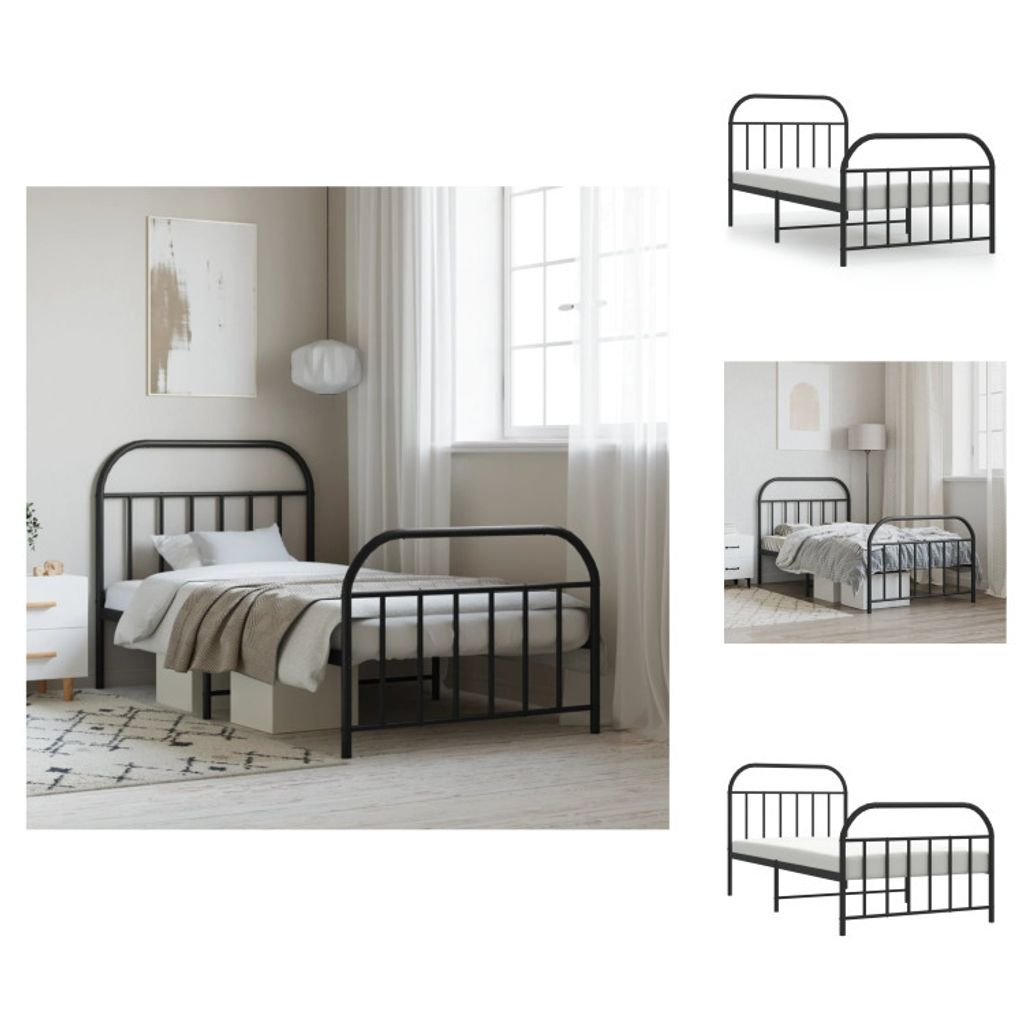 vidaXL Bettgestell mit Kopf- und Fußteil Metall Schwarz 107x203 cm - Betten & Bettgestelle