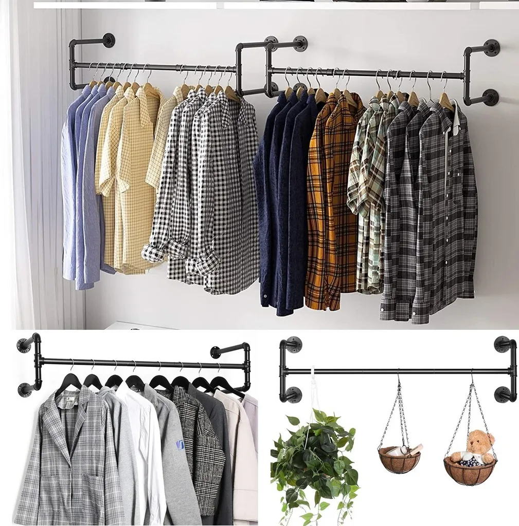 Porte-manteau mural robuste 109cm gain de place en acier industriel