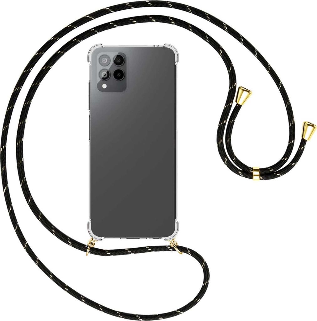 Handykette Backcover-Schutzhülle mit Band (Metall goldfarben) für Telekom T Phone Pro, T-Mobile Revvl 6 PRO 5G - schwarz/gold