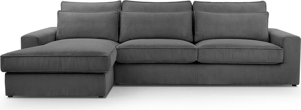 BETTSO Ecksofa Großes L Form Couch Couchgarnitur Eckcouch Sofa Ecksofa mit Kissen und Armlehnen aus Cordstoff VALENTINO Dunkelgrau Links
