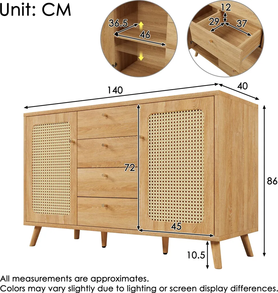 Buffet Bas Chêne Clair : Solution Rangement Cannage pour Salon Ordonné - 4