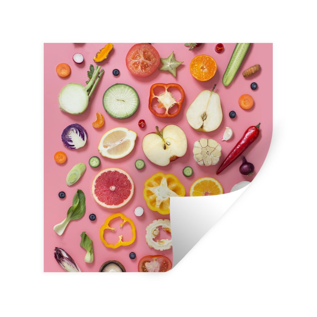 MuchoWow Wandtattoo Wandsticker Wandaufkleber Gemüse - Obst - Rosa 100x100 cm Selbstklebend und Repositionierbar - Wierderverwendbar - Selbstkle...