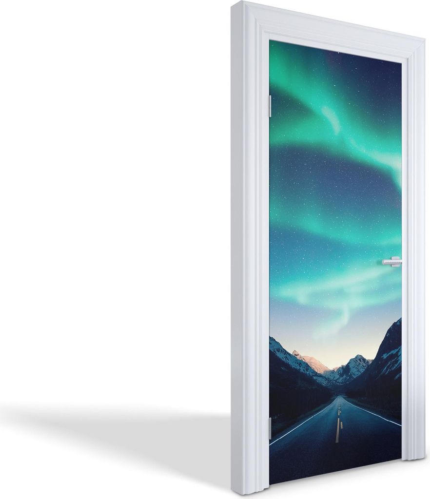 Türfolien Design Selbstklebende Wandsticker Türtapeten - Nordlichter über der Straße - 85 x 205 cm