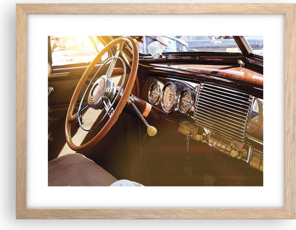 Gerahmtes Poster - Rahmen in heller Eiche - Auto Retro Vintage - 40x30 cm - Wand Bild - Wanddeko - Wandbilder - Kunstposter - Wandposter - Bilderra...