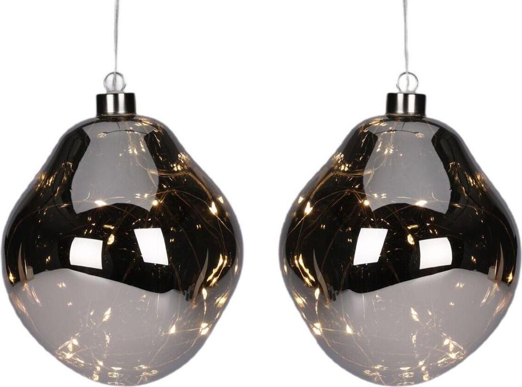 Glas-Formkugeln „Tropfen“ 2er Set mit LED – 12 cm, Anthrazit