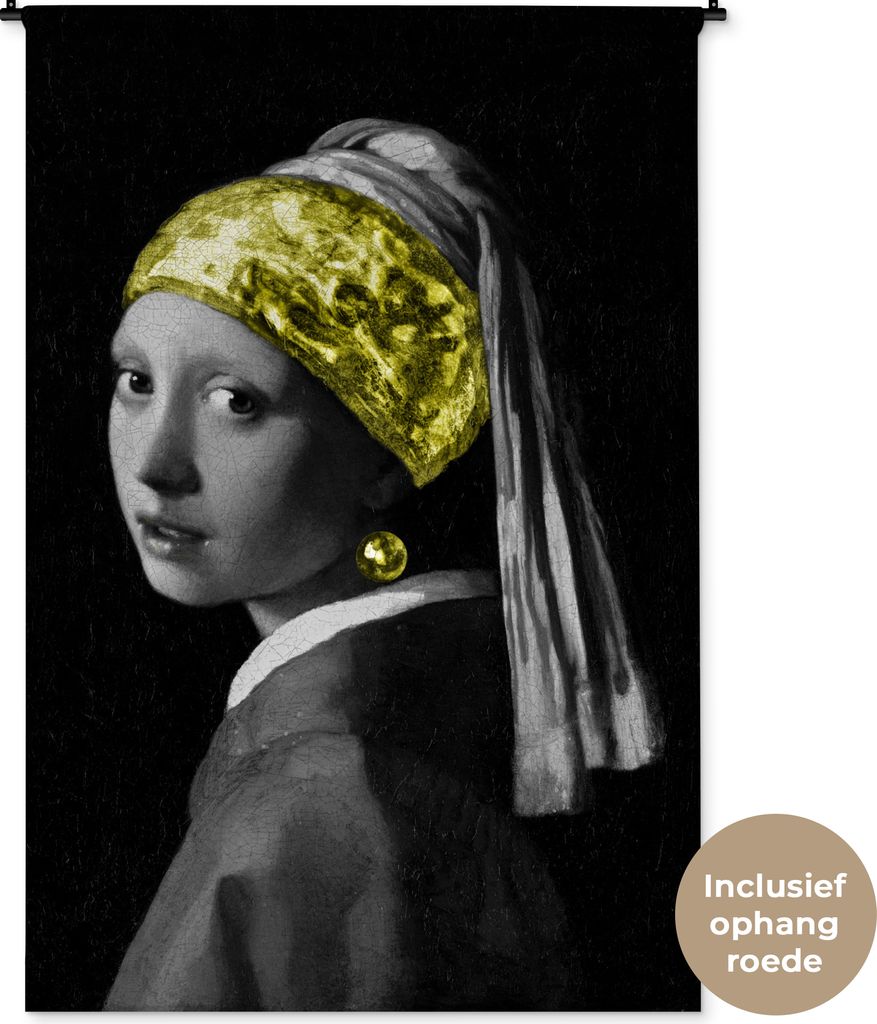 MuchoWow Wandteppich Wandbehang Mädchen mit einem Perlenohrring - Johannes Vermeer - Gelb 120x180 cm Tapisserie Dekoration Wandtuch - Schlafzimm...