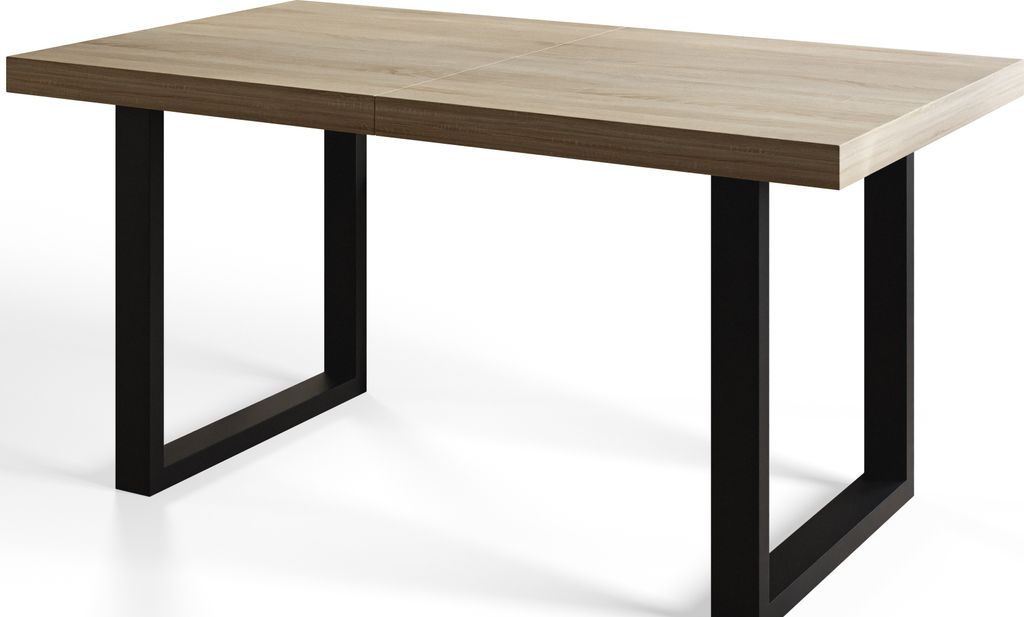 Alpi Moebel, Rechteckig Esstisch Loft-U, Ausziehbarer Tish 160-260x90x77 cm, Sonoma mit Schwarz Metallbeinen