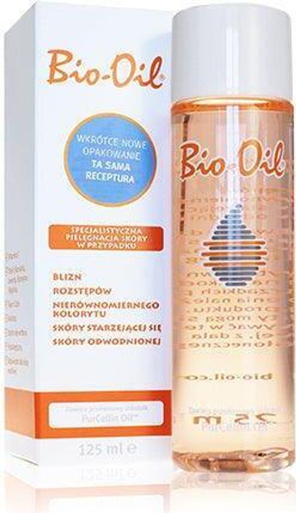 A product box and bottle of Bio-Oil are shown against a white background.