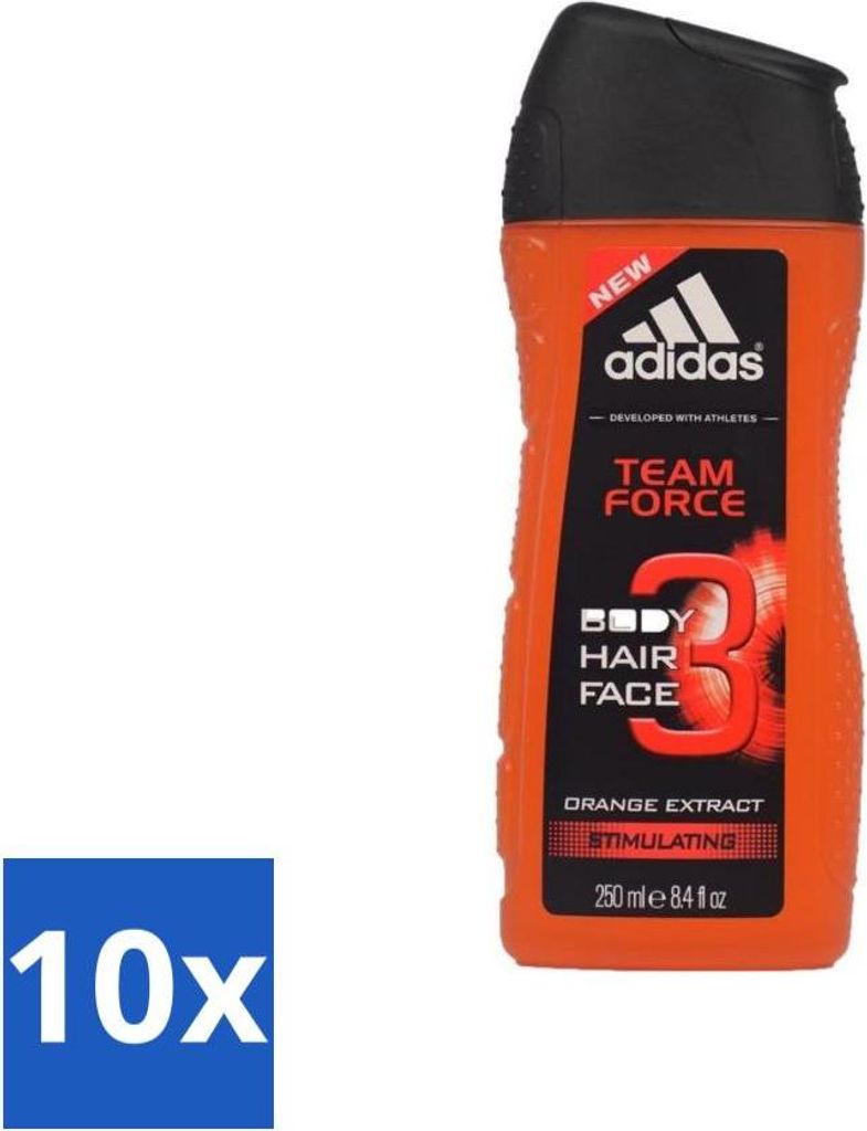 Adidas - 3-in-1 Duschgel - Team Force - Orangenextrakt - Stimulierend - 250 ml - Vorteilspack - 10 Stücke