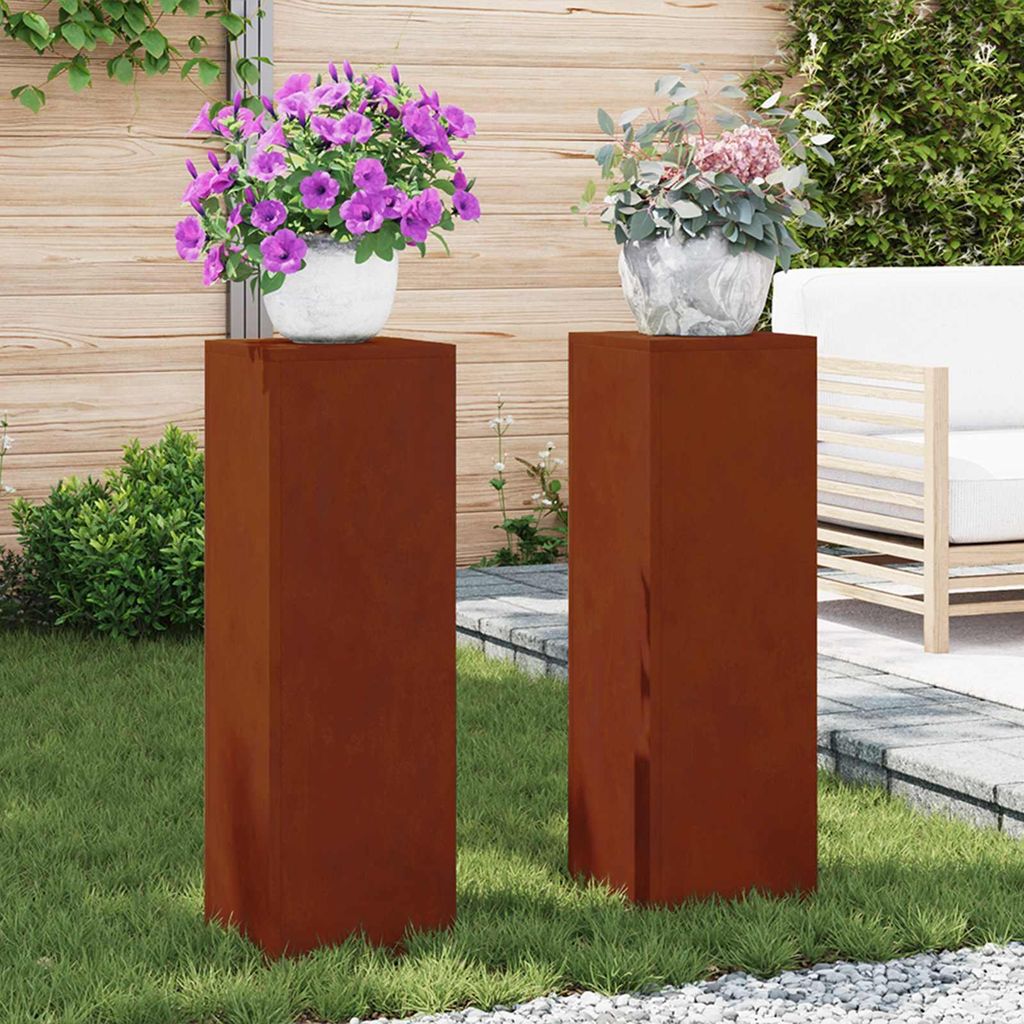 vidaXL Pflanzenständer 2 pcs Rostig 24 x 24 x 75 cm Wetterfeststahl