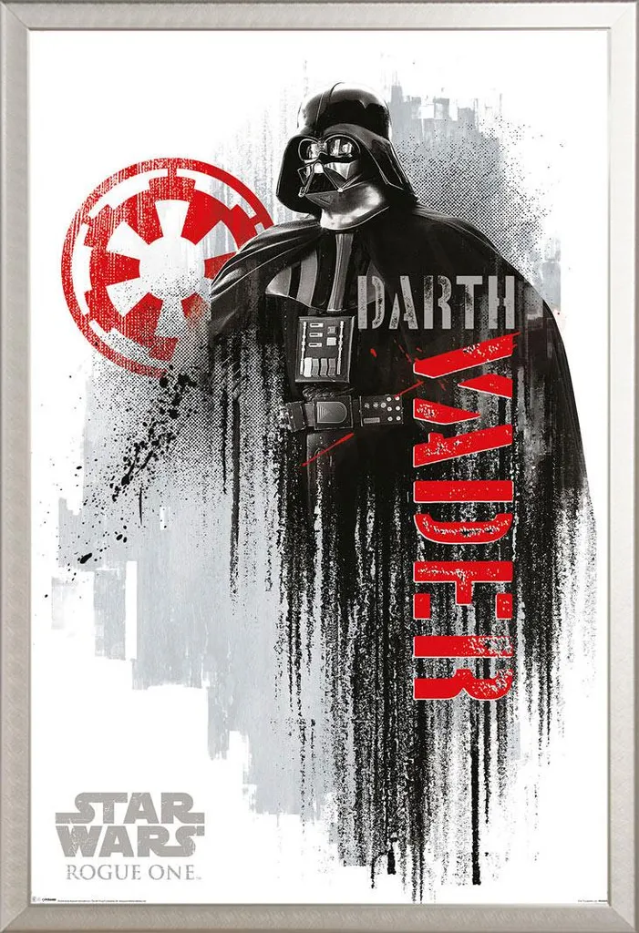 Affiche Darth Vader Rogue One sous Cadre Aluminium Argenté et Vitre Pro