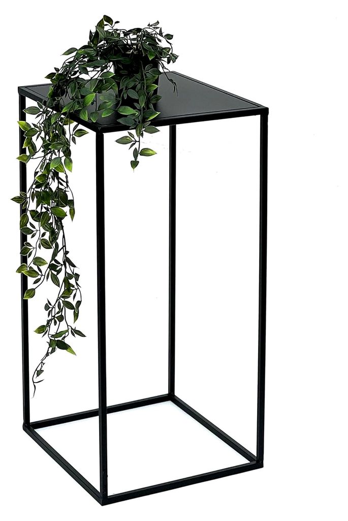 Blumenhocker Metall Schwarz Eckig 60-50 cm Blumenständer Beistelltisch Blumensäule Pflanzenständer