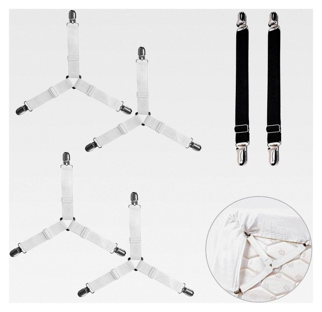 6-teiliges Bettlakenspanner-Set, verstellbare elastische Bettlakenklemmen und Befestigungsclips