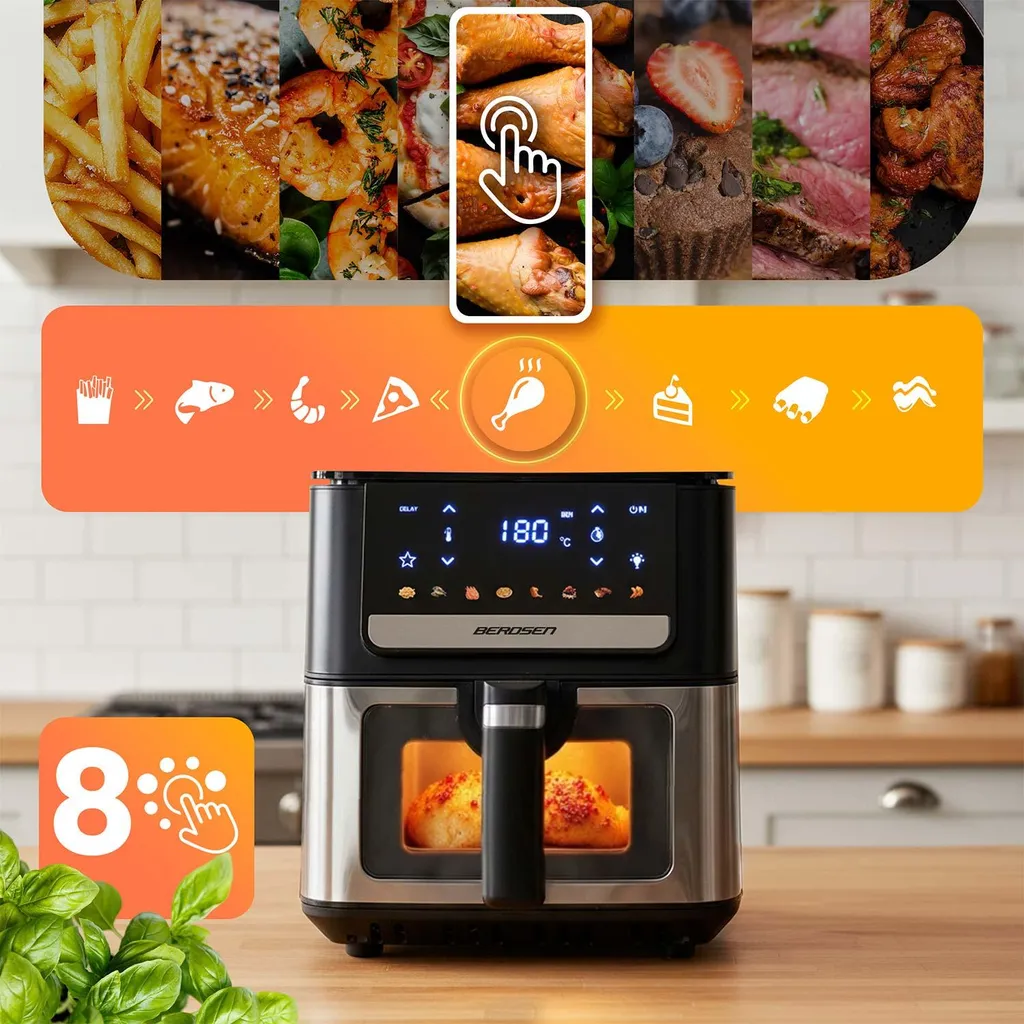 Friteuse saine Berdsen BD-655 noire à circulation d'air rapide 1400W - 10