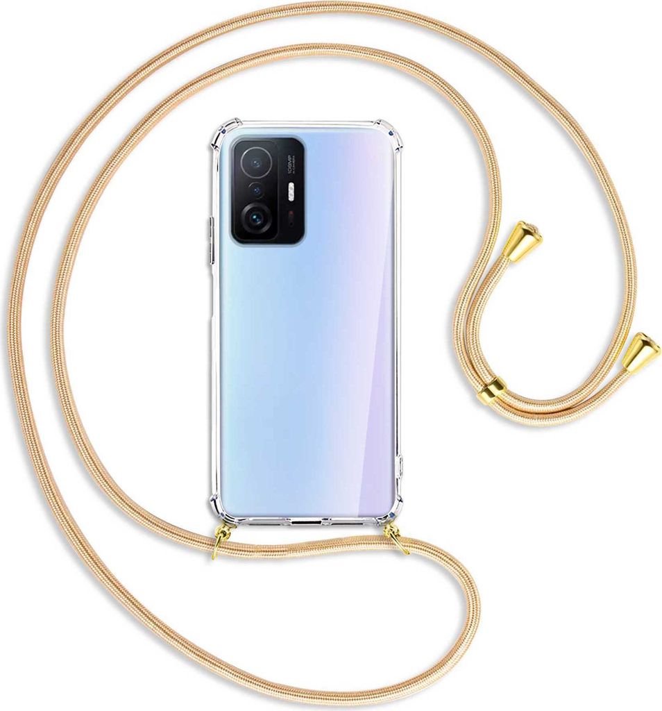 Handykette Backcover-Schutzhülle mit Band (Metall goldfarben) für Xiaomi Mi 11T - Goldkordel