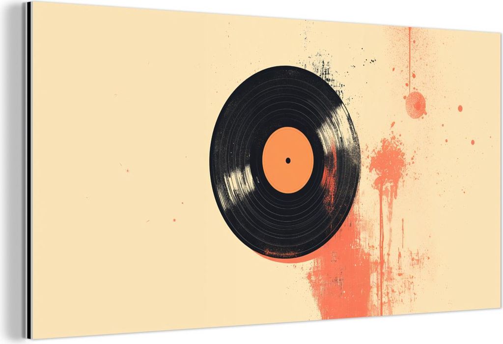 MuchoWow Wanddekoration Metall Metallbild Wandkunst 80x40 cm Vinylplatte - Schwarz - Farbspritzer - Retro MuchoWow Aluminium Gemälde - Wanddekorat...