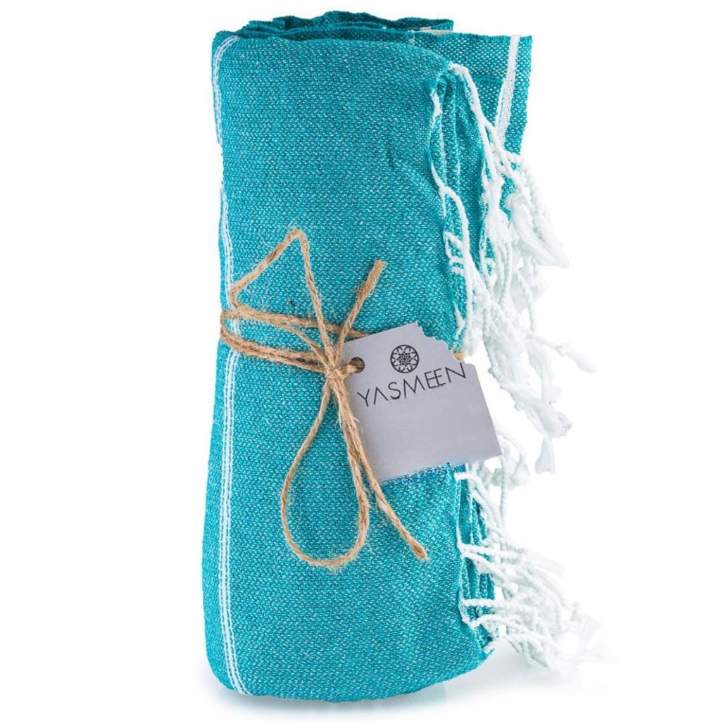Strandtuch 96 x 172 cm – 100% Baumwolle – 260 g/m² – Saunatuch – Badetuch – Pestemal Hamamtuch - schnelltrocknend und leicht (Türkis, 9...