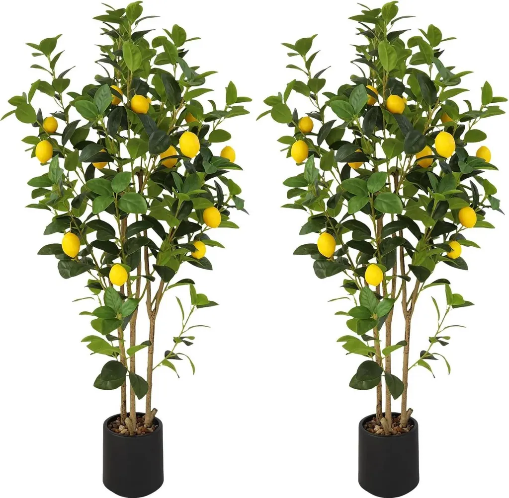 Citronnier artificiel : fini les feuilles mortes, plante déco pot noir