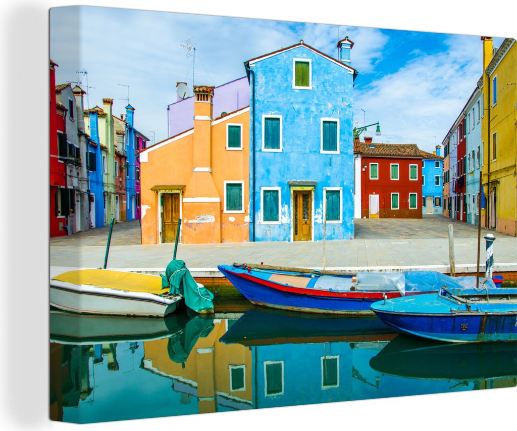 OneMillionCanvasses - Leinwandbilder - 150x100 cm, Bunte Boote auf der Insel Burano in Venedig, Wandbilder Kunstdruck Wanddekoration