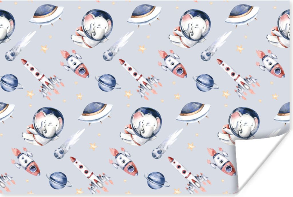 MuchoWow Poster Muster - Elefant - Rakete - Jungen - Mädchen - Kinder - Mädchen 90x60 cm - Schlafzimmer