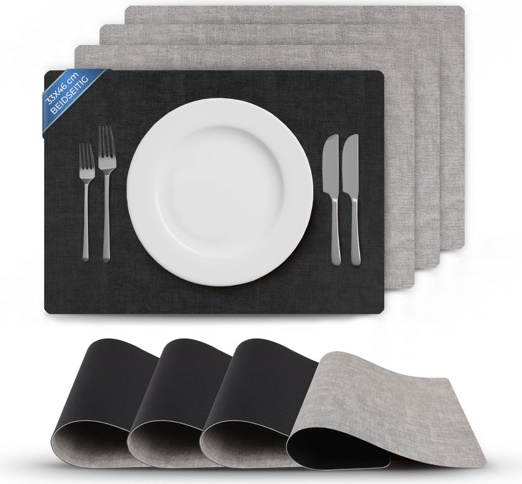Tischsets Schwarz/Hellgrau doppelseitig (Struktur) 4er Set Produktbild 