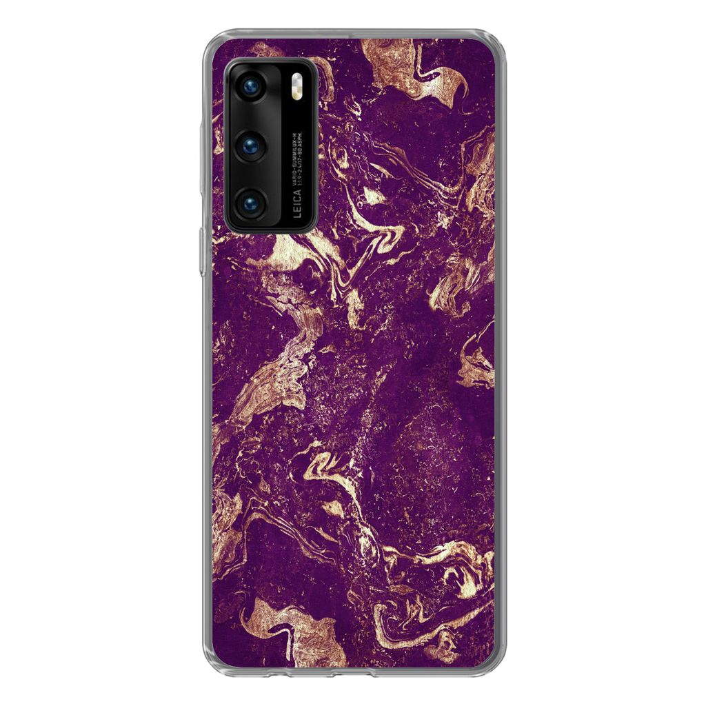 MuchoWow Handyhülle Schutzhülle Hülle für Huawei P40 Naturstein - Kalkstein - Gold Silikon Softcase Handy Hülle - Handytasche