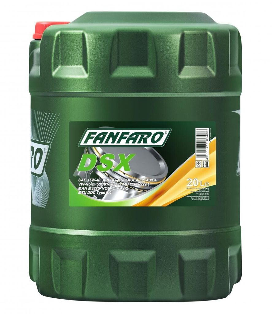 20 Liter FANFARO 15W-40 Master Line DSX VW 501 01 VW 505 00 MAN M 3275 MB 228.3 MB 229.1 MTU-2 Volvo VDS-2