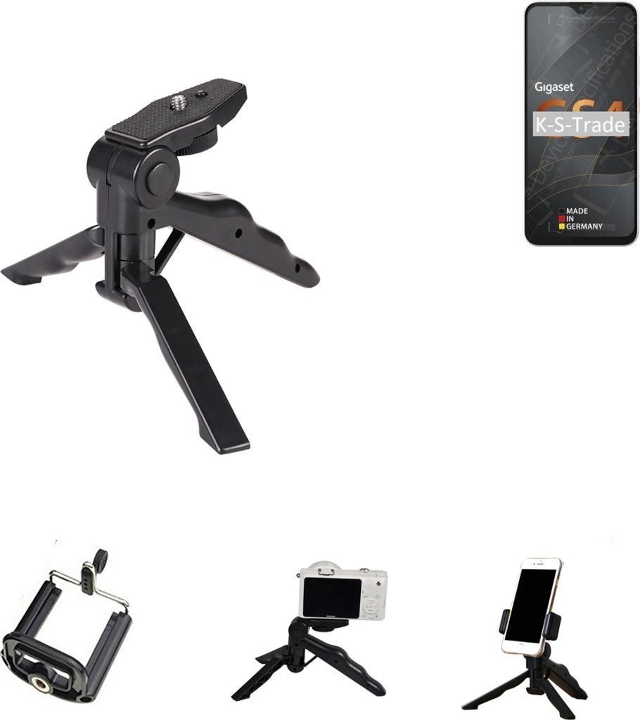 K-S-Trade Stativ Tisch-Ständer Dreibein Handy-Stativ Ständer kompatibel mit Gigaset GS4 Mini-Stativ Smartphone Tripod Handy-Stativ aus Plastik