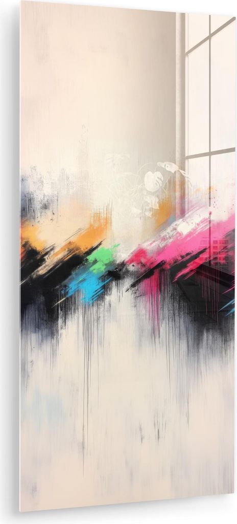 MuchoWow Glasbilder - Bilder auf Wandbild - Foto auf Glas Dynamisch - Abstrakt - Farbenfroh - Schwarz 60x120 cm Wanddekoration aus Glas - Acrylglas...